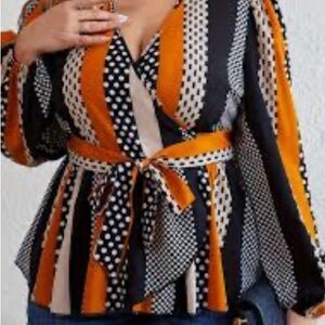 SHEIN Black, Orange, and Cream Polka Dot Blouse